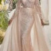 Andrea & Leo A1175 Glass Bead Flared Sleeve Gown With Detachable Skirt(Andrea Leo A1175 Glass Bead Flared Sleeve Gown With Detachable Skirt) -Dress Promotion Store A1175 champagne Copy