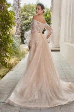Andrea & Leo A1175 Glass Bead Flared Sleeve Gown With Detachable Skirt(Andrea Leo A1175 Glass Bead Flared Sleeve Gown With Detachable Skirt) -Dress Promotion Store A1175 champagne 1