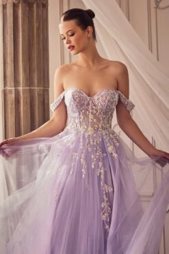 Andrea & Leo A1209 Long Off The Shoulder A-Line Layered Gown(Andrea Leo A1209 Long Off The Shoulder A Line Layered Gown) -Dress Promotion Store A1209 lavender 1