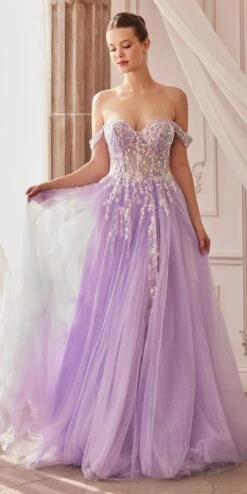 Andrea & Leo A1209 Long Off The Shoulder A-Line Layered Gown(Andrea Leo A1209 Long Off The Shoulder A Line Layered Gown)