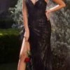 Andrea & Leo A1228 Long Fitted Black Lace Gown High Leg Slit(Andrea Leo A1228 Long Fitted Black Lace Gown High Leg Slit) -Dress Promotion Store A1228 black nude