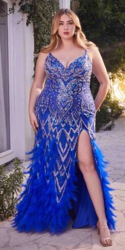 Andrea & Leo A1229 Long Fitted Feather And Bead Embellished Mermaid Gown(Andrea Leo A1229 Long Fitted Feather And Bead Embellished Mermaid Gown) -Dress Promotion Store A1229c royal