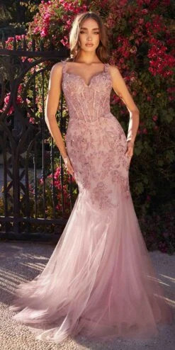 Andrea & Leo A1231 Long Fitted Lace And Tulle Mermaid Gown(Andrea Leo A1231 Long Fitted Lace And Tulle Mermaid Gown) -Dress Promotion Store A1231 dustyrose