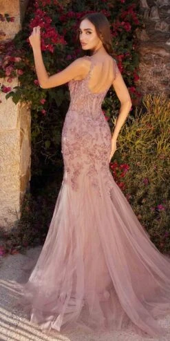 Andrea & Leo A1231 Long Fitted Lace And Tulle Mermaid Gown(Andrea Leo A1231 Long Fitted Lace And Tulle Mermaid Gown) -Dress Promotion Store A1231 dustyrose 2