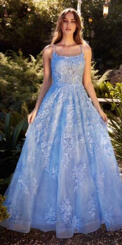 Andrea & Leo A1248 Long Lace Embellished Tulle Skirt A-Line Dress(Andrea Leo A1248 Long Lace Embellished Tulle Skirt A Line Dress)