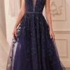 Andrea & Leo A1251 Long V-Neckline Lace Applique A-Line Ball Gown(Andrea Leo A1251 Long V Neckline Lace Applique A Line Ball Gown)