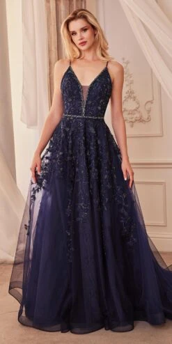 Andrea & Leo A1251 Long V-Neckline Lace Applique A-Line Ball Gown(Andrea Leo A1251 Long V Neckline Lace Applique A Line Ball Gown)