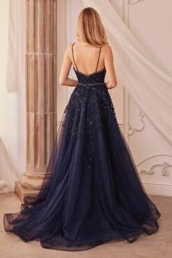 Andrea & Leo A1251 Long V-Neckline Lace Applique A-Line Ball Gown(Andrea Leo A1251 Long V Neckline Lace Applique A Line Ball Gown) -Dress Promotion Store A1251 navy 4