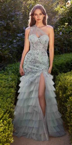 Andrea & Leo A1260 One Shoulder Embellished Layered Tulle Mermaid Gown(Andrea Leo A1260 One Shoulder Embellished Layered Tulle Mermaid Gown)