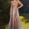 Andrea & Leo A1268 Long One Shoulder Metallic Lame' Pleated Gown(Andrea Leo A1268 Long One Shoulder Metallic Lame Pleated Gown) -Dress Promotion Store A1268 andrea and leo black silver