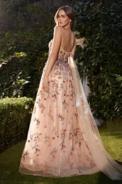 Andrea & Leo A1289 Long One Shoulder Floral Embroidered A-Line Gown(Andrea Leo A1289 Long One Shoulder Floral Embroidered A Line Gown) -Dress Promotion Store A1289 champagne 2