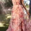 Andrea & Leo A1290 Long A-Line V-Neckline Floral Printed Gown(Andrea Leo A1290 Long A Line V Neckline Floral Printed Gown) -Dress Promotion Store A1290 blush