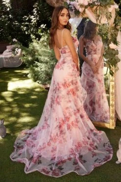 Andrea & Leo A1290 Long A-Line V-Neckline Floral Printed Gown(Andrea Leo A1290 Long A Line V Neckline Floral Printed Gown) -Dress Promotion Store A1290 blush 2