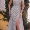 Andrea & Leo A1314 Long One Shoulder Silver Beaded Gown Leg Slit(Andrea Leo A1314 Long One Shoulder Silver Beaded Gown Leg Slit) -Dress Promotion Store A1314 silver