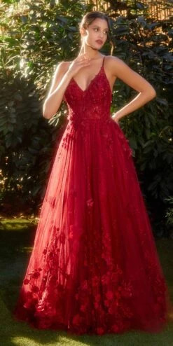 Andrea & Leo A1326 Long Tulle A-Line Floral Applique Gown(Andrea Leo A1326 Long Tulle A Line Floral Applique Gown) -Dress Promotion Store A1326 burgundy