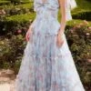Andrea & Leo A1332 Long Printed Floral Layered Tulle Gown(Andrea Leo A1332 Long Printed Floral Layered Tulle Gown)