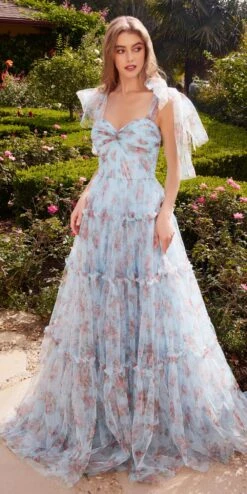Andrea & Leo A1332 Long Printed Floral Layered Tulle Gown(Andrea Leo A1332 Long Printed Floral Layered Tulle Gown)