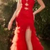Andrea & Leo A1337 Long Red Strapless Layered Tulle Mermaid Gown(Andrea Leo A1337 Long Red Strapless Layered Tulle Mermaid Gown) -Dress Promotion Store A1337 red