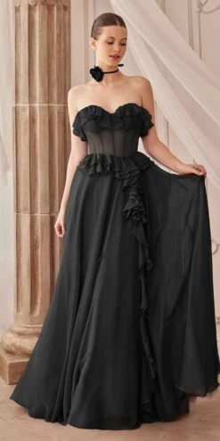 Andrea & Leo A1341 Long Strapless Chiffon Ruffle A-Line Dress(Andrea Leo A1341 Long Strapless Chiffon Ruffle A Line Dress) -Dress Promotion Store A1341 black 10db8e6e 5504 4de5 b148 966205241536