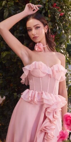 Andrea & Leo A1341 Long Strapless Chiffon Ruffle A-Line Dress(Andrea Leo A1341 Long Strapless Chiffon Ruffle A Line Dress) -Dress Promotion Store A1341 blush 1