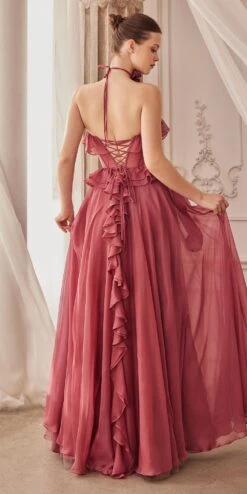 Andrea & Leo A1341 Long Strapless Chiffon Ruffle A-Line Dress(Andrea Leo A1341 Long Strapless Chiffon Ruffle A Line Dress) -Dress Promotion Store A1341 rosewood 2 3869a7c2 a48f 48de b318 663d30c0030c