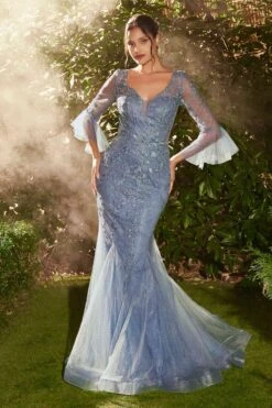 Andrea & Leo A1342 Fitted Lace Mermaid Gown With Trumpet Sleeve(Andrea Leo A1342 Fitted Lace Mermaid Gown With Trumpet Sleeve) -Dress Promotion Store A1342 smoky blue 31262daa 4486 4d2b 9519 c3890179f8fb