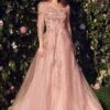 Andrea & Leo A1352 Three Quarter Sleeve Lace & Tulle Ball Gown(Andrea Leo A1352 Three Quarter Sleeve Lace Tulle Ball Gown) -Dress Promotion Store A1352 DUSTYROSE