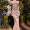 Andrea & Leo A1353 Dress Off The Shoulder Beaded Gold-Silver Gown(Andrea Leo A1353 Dress Off The Shoulder Beaded Gold Silver Gown) -Dress Promotion Store A1353 ANDREA AND LEO GOLD SILVER