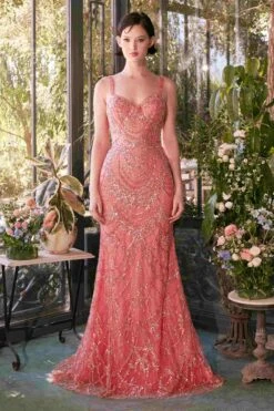 Andrea & Leo A1363 Dress Fitted Beaded Evening Gown(Andrea Leo A1363 Dress Fitted Beaded Evening Gown)