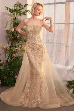 Andrea & Leo A1365 Dress Strapless Overskirt Glimmering Gown(Andrea Leo A1365 Dress Strapless Overskirt Glimmering Gown)