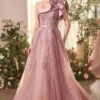 Andrea & Leo A1373 Dress One Shoulder Rosette Mauve Ball Gown(Andrea Leo A1373 Dress One Shoulder Rosette Mauve Ball Gown)