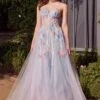Andrea & Leo A1383 Dress Watercolor Floral A-Line Gown(Andrea Leo A1383 Dress Watercolor Floral A Line Gown) -Dress Promotion Store A1383 ANDREA AND LEO LIGHT BLUE