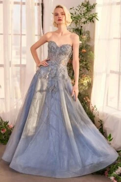 Andrea & Leo A1387 Dress Strapless Embellished Tulle Ball Gown(Andrea Leo A1387 Dress Strapless Embellished Tulle Ball Gown) -Dress Promotion Store A1387 ANDREA AND LEO SMOKY BLUE front