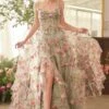 Andrea & Leo A1420 Dress Sage Floral Print Layered A-Line Gown(Andrea Leo A1420 Dress Sage Floral Print Layered A Line Gown)