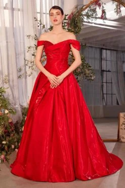 Andrea & Leo A1424 Dress Off The Shoulder Organza Ball Gown(Andrea Leo A1424 Dress Off The Shoulder Organza Ball Gown) -Dress Promotion Store A1424 ANDREA AND LEO RED