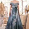 Andrea & Leo A1431 Dress Print Off The Shoulder Satin Ball Gown(Andrea Leo A1431 Dress Print Off The Shoulder Satin Ball Gown) -Dress Promotion Store A1431 ANDREA AND LEO MIDNIGHT BLUE