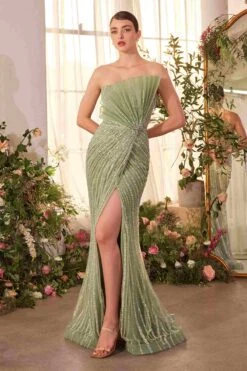 Andrea & Leo A1436 Dress Pleated Fan Bodice Fitted Pearl Gown(Andrea Leo A1436 Dress Pleated Fan Bodice Fitted Pearl Gown)