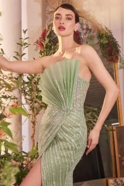 Andrea & Leo A1436 Dress Pleated Fan Bodice Fitted Pearl Gown(Andrea Leo A1436 Dress Pleated Fan Bodice Fitted Pearl Gown) -Dress Promotion Store A1436 ANDREA AND LEO SAGE ZOOM