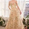 Andrea & Leo A1466 Dress Floral Printed Off The Shoulder A-Line Gown(Andrea Leo A1466 Dress Floral Printed Off The Shoulder A Line Gown) -Dress Promotion Store A1466 ANDREA AND LEO ORANGE