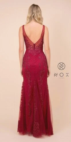 Nox Anabel A398 Embroidered Mermaid Fit And Flare Long Dress(Embroidered Fit And Flare Long Prom Dress Rose) -Dress Promotion Store A398 nox anabel burgundy back b408317b c9b0 4553 a589 5a0d67bd4bcc