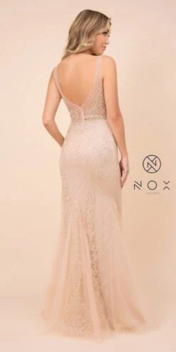 Nox Anabel A398 Embroidered Mermaid Fit And Flare Long Dress(Embroidered Fit And Flare Long Prom Dress Rose) -Dress Promotion Store A398 nox anabel gold back d394a480 7aa5 4880 ac96 ecbee0ffe382