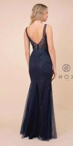 Nox Anabel A398 Embroidered Mermaid Fit And Flare Long Dress(Embroidered Fit And Flare Long Prom Dress Rose) -Dress Promotion Store A398 nox anabel navy blue back 09327abf da73 4615 baf9 534124411eb9