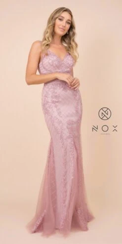 Nox Anabel A398 Embroidered Mermaid Fit And Flare Long Dress(Embroidered Fit And Flare Long Prom Dress Rose)