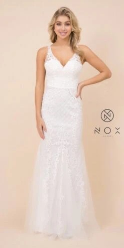 Nox Anabel A398 Embroidered Mermaid Fit And Flare Long Dress(Embroidered Fit And Flare Long Prom Dress Rose) -Dress Promotion Store A398 nox anabel white 6a15e727 7b85 4c8c 9770 5b6632f12fd5