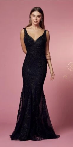 Nox Anabel A398 Embroidered Mermaid Fit And Flare Long Dress(Embroidered Fit And Flare Long Prom Dress Rose) -Dress Promotion Store A398 BLACK 7