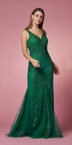Nox Anabel A398 Embroidered Mermaid Fit And Flare Long Dress(Embroidered Fit And Flare Long Prom Dress Rose) -Dress Promotion Store A398 GREEN 17