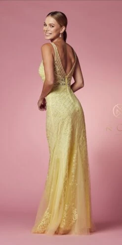 Nox Anabel A398 Embroidered Mermaid Fit And Flare Long Dress(Embroidered Fit And Flare Long Prom Dress Rose) -Dress Promotion Store A398 LEMON 33