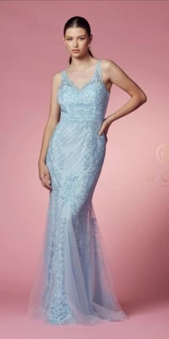 Nox Anabel A398 Embroidered Mermaid Fit And Flare Long Dress(Embroidered Fit And Flare Long Prom Dress Rose) -Dress Promotion Store A398 LIGHTBLUE 11