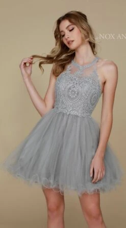 CLEARANCE - Nox Anabel B652 Short Dress Poofy A-Line Tulle Skirt (Size Small)(Clearance Nox Anabel B652 Short Dress Poofy A Line Tulle Skirt Size Small) -Dress Promotion Store B652 nox anabel silver closeup 5a5a1444 d008 41a2 acc8 5e4549b922fc