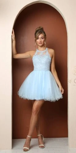 CLEARANCE - Nox Anabel B652 Short Dress Poofy A-Line Tulle Skirt (Size Small)(Clearance Nox Anabel B652 Short Dress Poofy A Line Tulle Skirt Size Small) -Dress Promotion Store B652 ICEBLUE 4